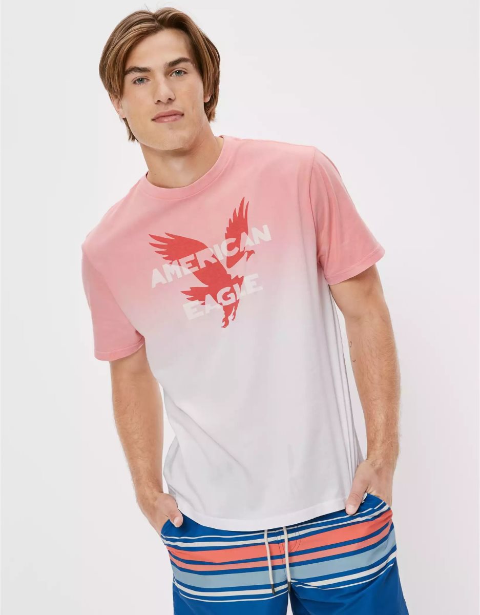 T Shirt Graphique American Eagle AE Super Soft Dip-Dye Logo Rose Homme | TTW-27806800